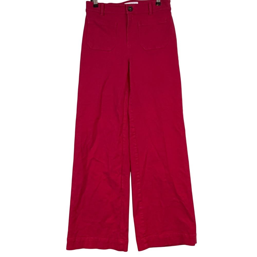 LOFT The Palmer Wide Leg Red/Magenta Pants Front Patch Pocket High Rise Twee •0•
